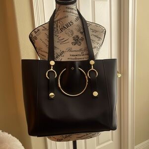 Antonio melani  leather black purse tote with should straps attached, 2 gold h